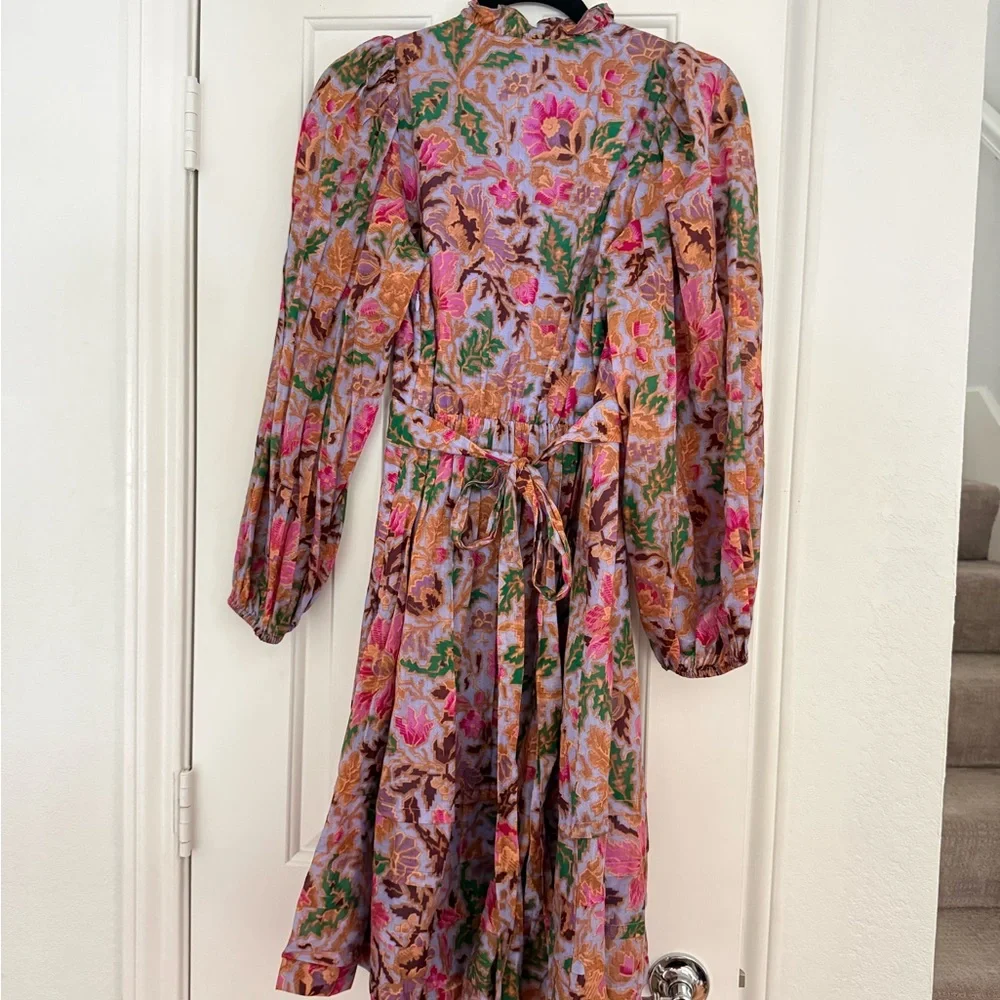 Kobi Halperin Vera Floral-Print Blouson-Sleeve Midi Dress Size Small NWT